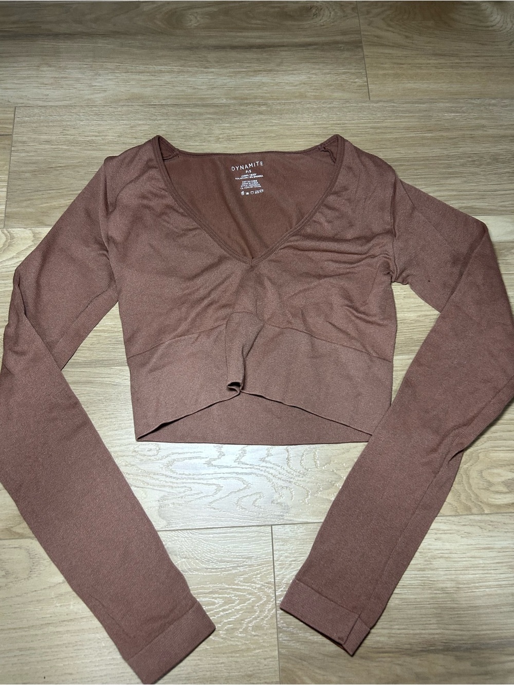 Dynamite Rust Twist-Front Long Sleeve Crop Top